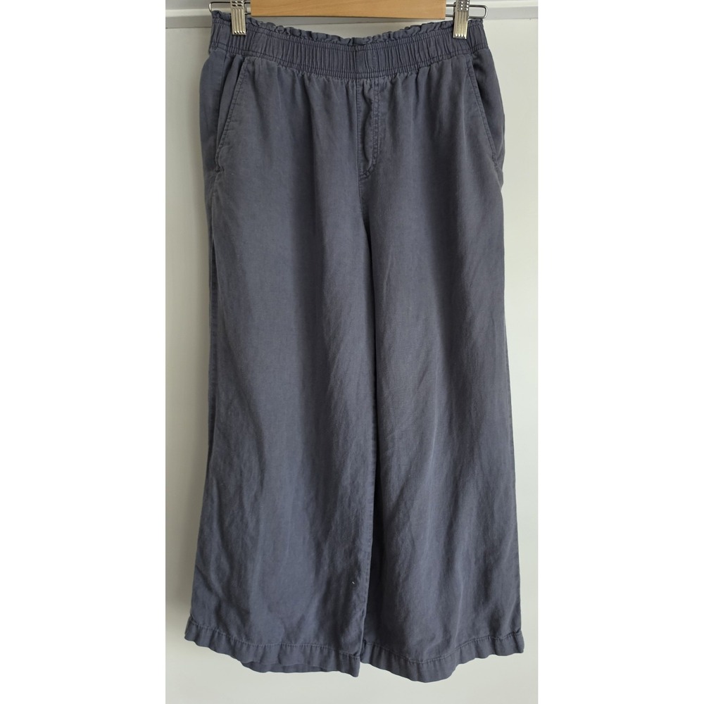 Old Navy Women Linen Capri Pants XS Blue Solid Casual Cropped Trousers Slacks